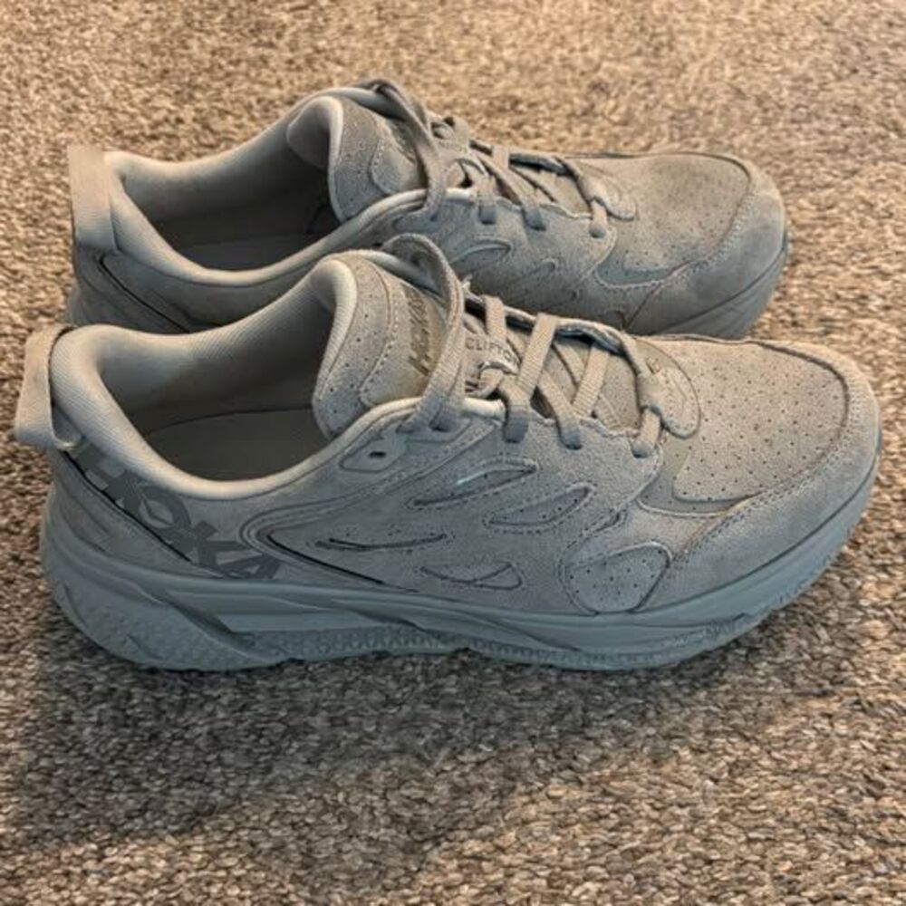 Hoka One One Clifton L Suede Limestone‎ Grey Sneakers Men’s Size 9